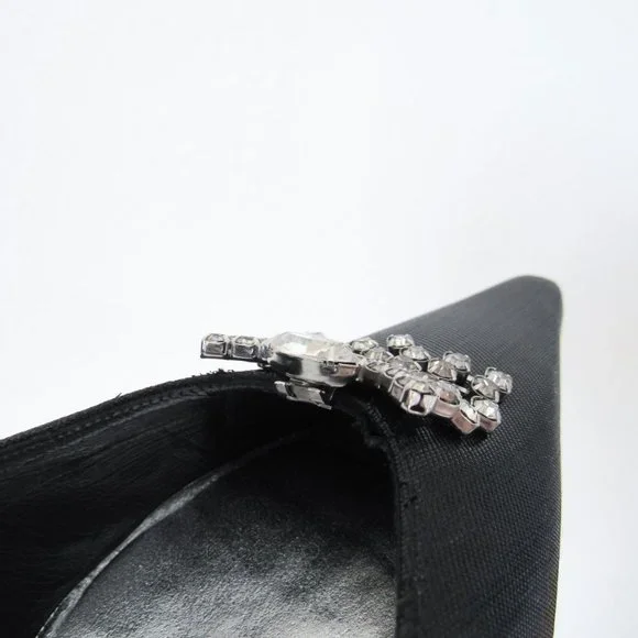 STUART WEITZMEN Classic Black Pointed Toe Pumps Crystal Charm Fringe Heels - Picture 4 of 15